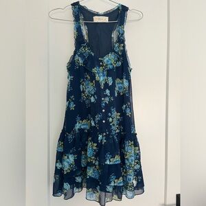 Abercrombie & Fitch Tiered Sun Dress Floral Navy Blue Lined Size M